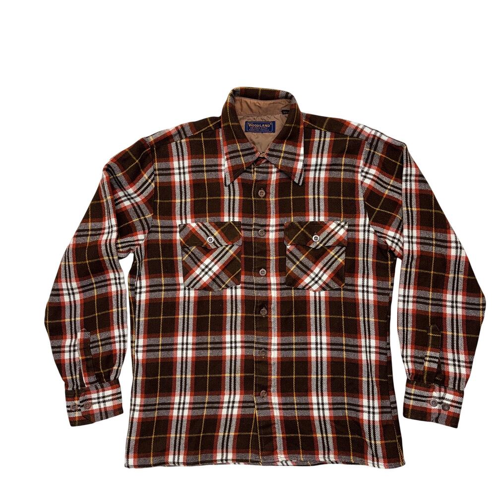 Vintage Woodland Shirt Large Mens Brown Plaid Flannel Acrylic Korea Made 90s